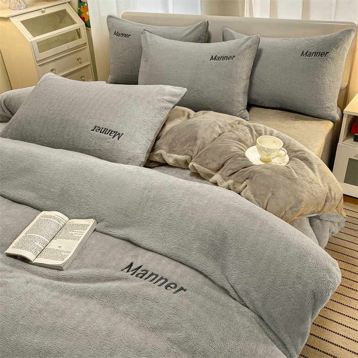 梦幻之城 2025新款牛奶绒刺绣四件套-凯勒系列A款 凯勒-经典灰+香草灰