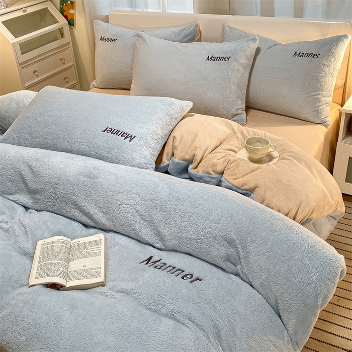 梦幻之城 2025新款牛奶绒刺绣四件套-凯勒系列A款 凯勒-尼罗兰+香槟色