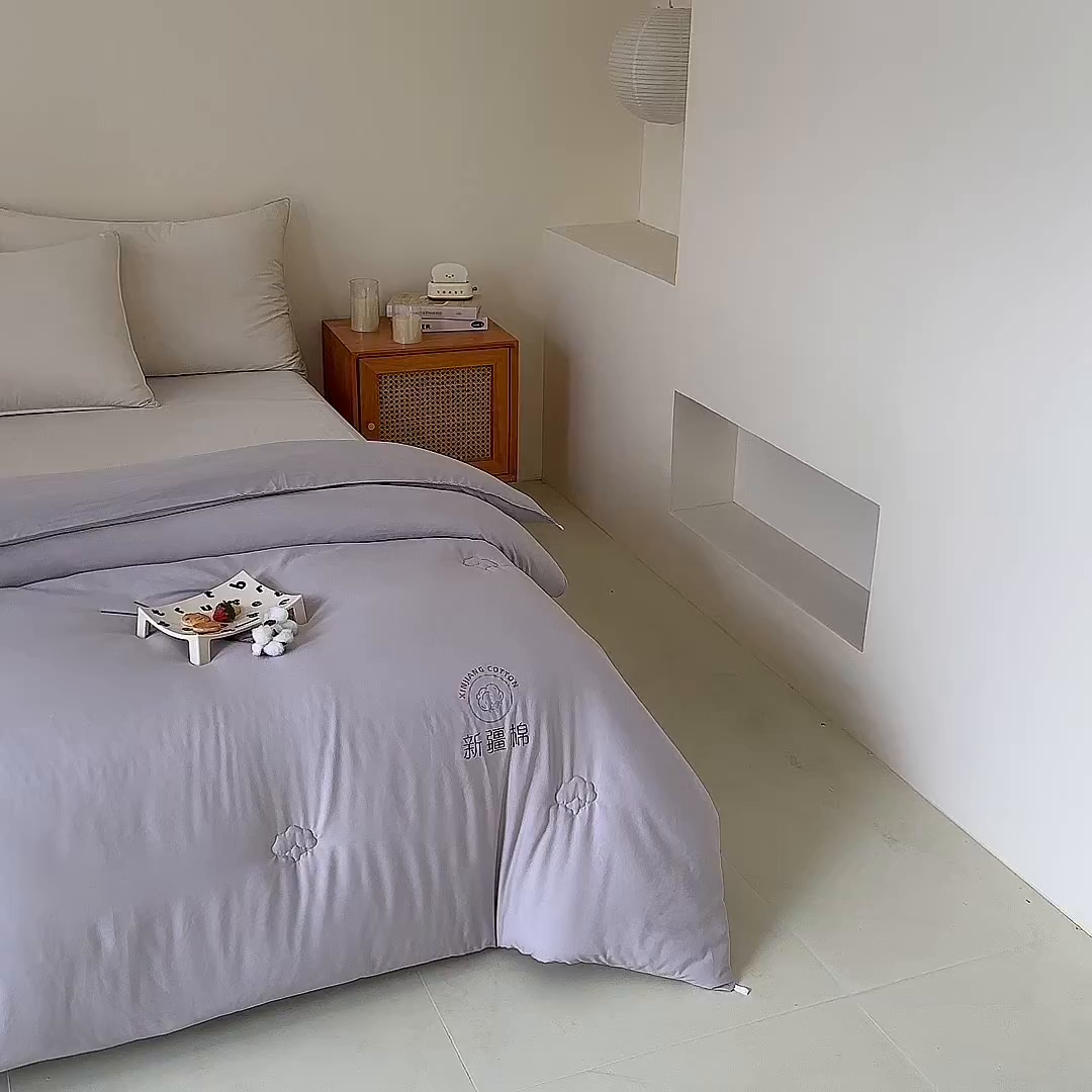 91家纺网 家纺一手货源 找家纺 爱诗诺家纺 2025新款拼色无印风新疆棉花被春秋被夏被四季被被子被芯 灰色