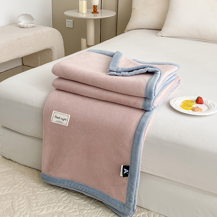 美伦美焕 2025新款高克重纯色獭獭绒毛毯盖毯 皮粉