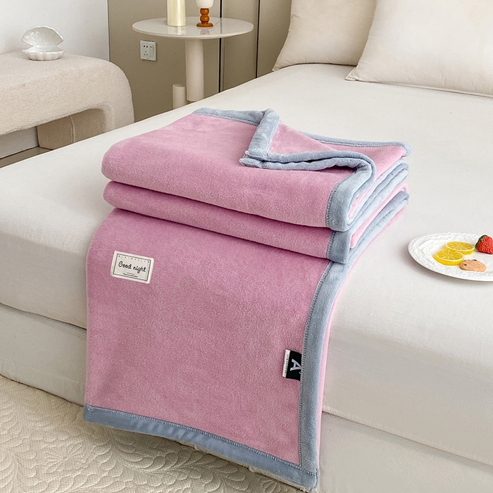 美伦美焕 2025新款高克重纯色獭獭绒毛毯盖毯 粉色