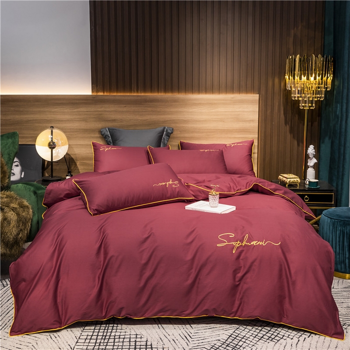 91家纺网 家纺一手货源 找家纺 小叮当家纺仓储工厂店 2025新款(热买家秀不断货)40s贡缎长绒棉纯棉字母款全棉四件套轻奢床上用品 紫嫣红