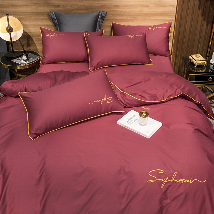 91家纺网 家纺一手货源 找家纺 小叮当家纺仓储工厂店 2025新款(热买家秀不断货)40s贡缎长绒棉纯棉字母款全棉四件套轻奢床上用品 紫嫣红