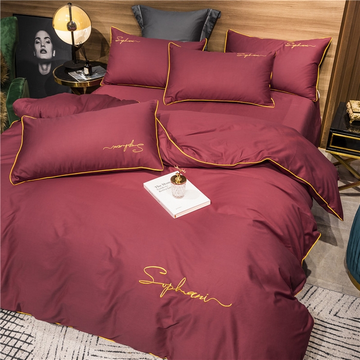 91家纺网 家纺一手货源 找家纺 小叮当家纺仓储工厂店 2025新款(热买家秀不断货)40s贡缎长绒棉纯棉字母款全棉四件套轻奢床上用品 紫嫣红