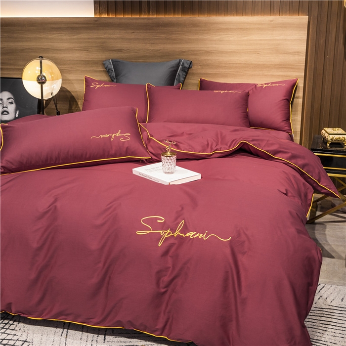 91家纺网 家纺一手货源 找家纺 小叮当家纺仓储工厂店 2025新款(热买家秀不断货)40s贡缎长绒棉纯棉字母款全棉四件套轻奢床上用品 紫嫣红