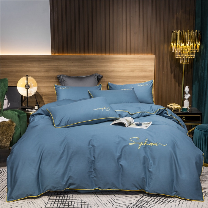 91家纺网 家纺一手货源 找家纺 小叮当家纺仓储工厂店 2025新款(热买家秀不断货)40s贡缎长绒棉纯棉字母款全棉四件套轻奢床上用品 宾利蓝