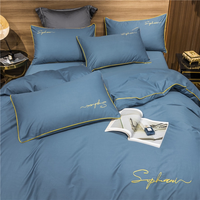 91家纺网 家纺一手货源 找家纺 小叮当家纺仓储工厂店 2025新款(热买家秀不断货)40s贡缎长绒棉纯棉字母款全棉四件套轻奢床上用品 宾利蓝