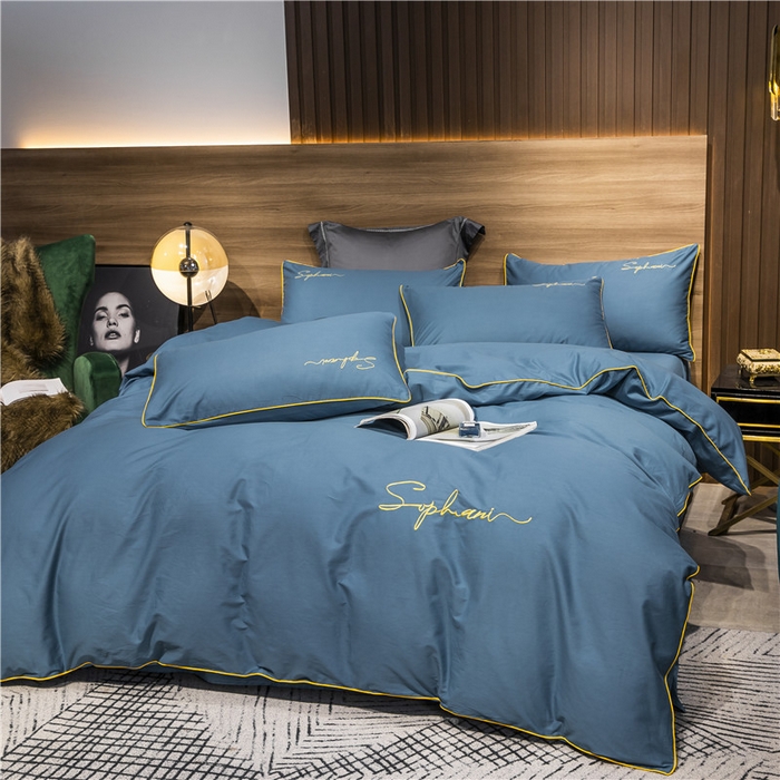 91家纺网 家纺一手货源 找家纺 小叮当家纺仓储工厂店 2025新款(热买家秀不断货)40s贡缎长绒棉纯棉字母款全棉四件套轻奢床上用品 宾利蓝