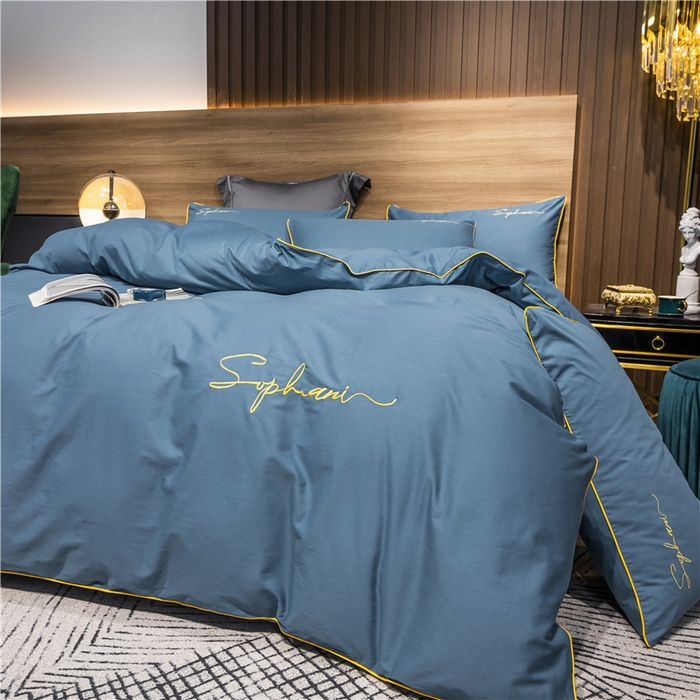 91家纺网 家纺一手货源 找家纺 小叮当家纺仓储工厂店 2025新款(热买家秀不断货)40s贡缎长绒棉纯棉字母款全棉四件套轻奢床上用品 宾利蓝