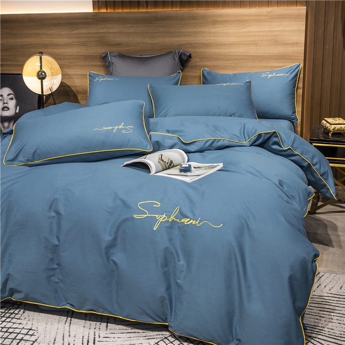 91家纺网 家纺一手货源 找家纺 小叮当家纺仓储工厂店 2025新款(热买家秀不断货)40s贡缎长绒棉纯棉字母款全棉四件套轻奢床上用品 宾利蓝