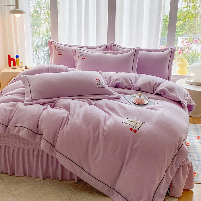美伦美焕 2025新款獭獭绒贴布绣床盖款四件套 香芋紫