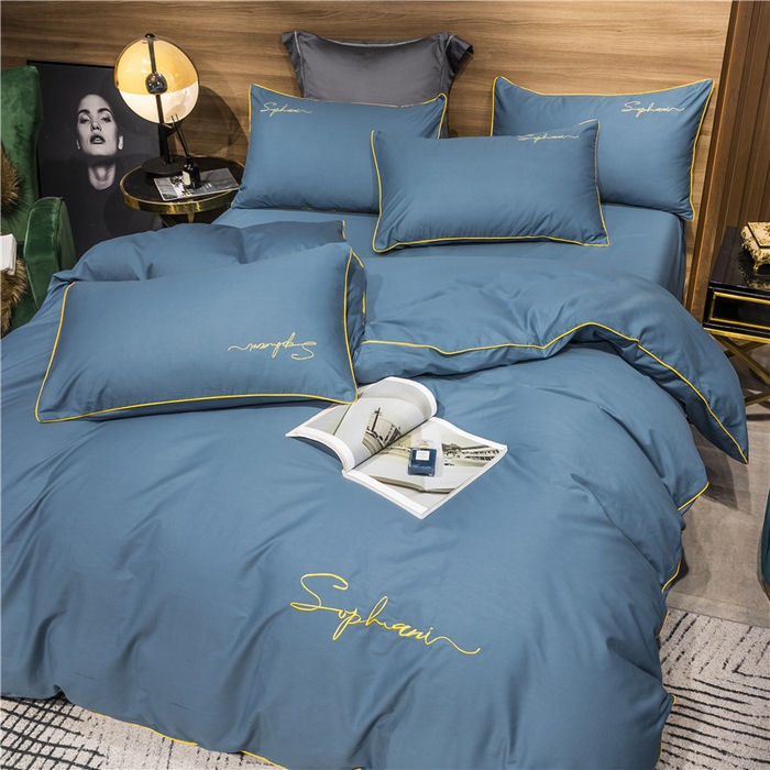 91家纺网 家纺一手货源 找家纺 小叮当家纺仓储工厂店 2025新款(热买家秀不断货)40s贡缎长绒棉纯棉字母款全棉四件套轻奢床上用品 宾利蓝