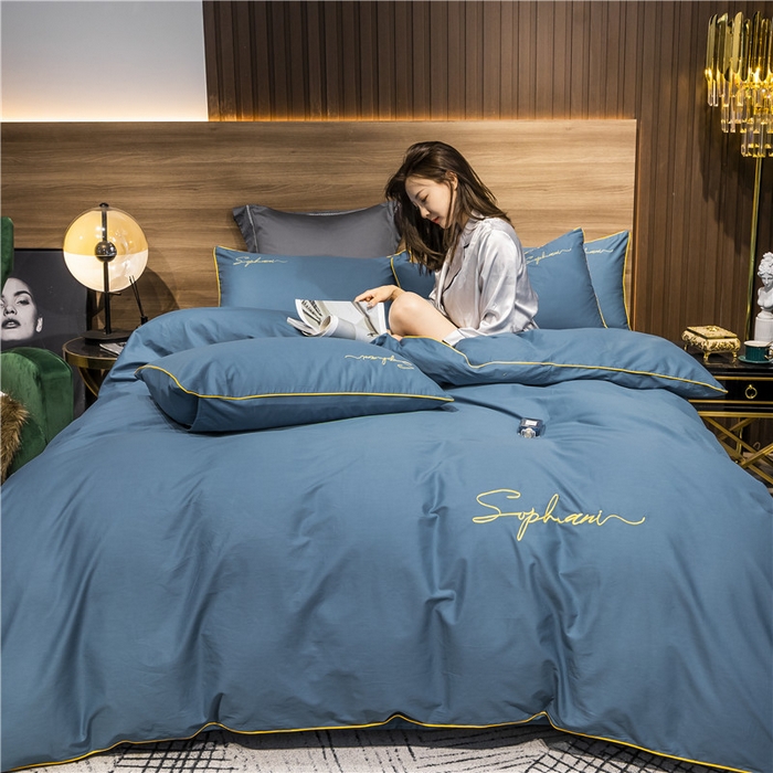 91家纺网 家纺一手货源 找家纺 小叮当家纺仓储工厂店 2025新款(热买家秀不断货)40s贡缎长绒棉纯棉字母款全棉四件套轻奢床上用品 宾利蓝