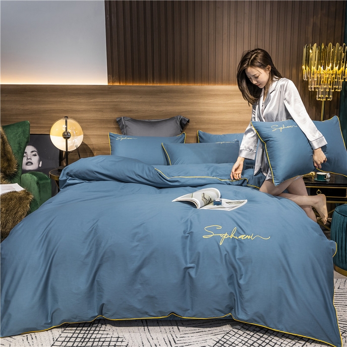 91家纺网 家纺一手货源 找家纺 小叮当家纺仓储工厂店 2025新款(热买家秀不断货)40s贡缎长绒棉纯棉字母款全棉四件套轻奢床上用品 宾利蓝