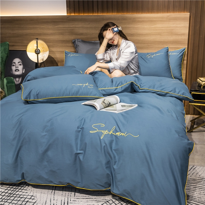 91家纺网 家纺一手货源 找家纺 小叮当家纺仓储工厂店 2025新款(热买家秀不断货)40s贡缎长绒棉纯棉字母款全棉四件套轻奢床上用品 宾利蓝