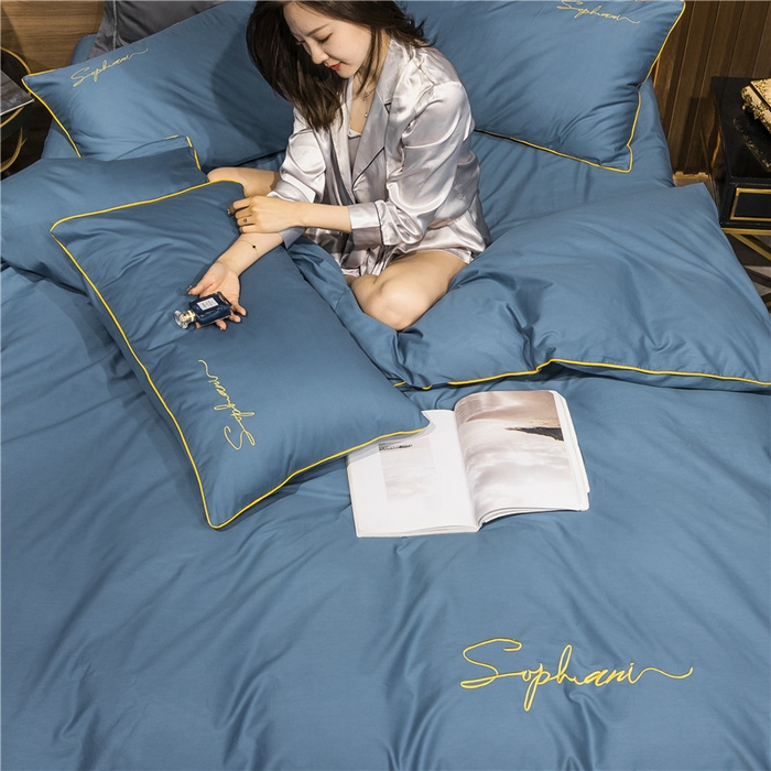 91家纺网 家纺一手货源 找家纺 小叮当家纺仓储工厂店 2025新款(热买家秀不断货)40s贡缎长绒棉纯棉字母款全棉四件套轻奢床上用品 宾利蓝