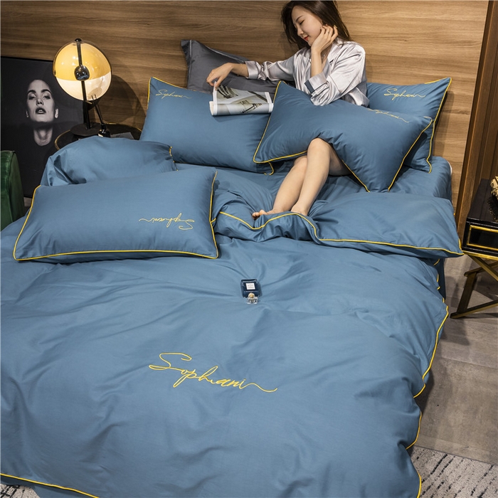 91家纺网 家纺一手货源 找家纺 小叮当家纺仓储工厂店 2025新款(热买家秀不断货)40s贡缎长绒棉纯棉字母款全棉四件套轻奢床上用品 宾利蓝