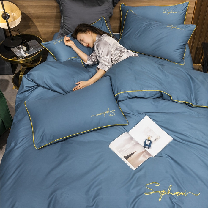 91家纺网 家纺一手货源 找家纺 小叮当家纺仓储工厂店 2025新款(热买家秀不断货)40s贡缎长绒棉纯棉字母款全棉四件套轻奢床上用品 宾利蓝