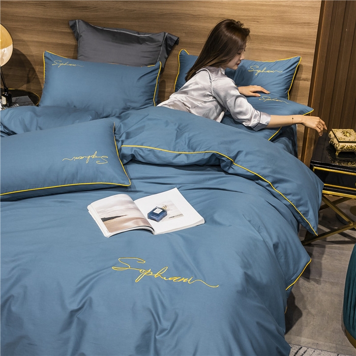 91家纺网 家纺一手货源 找家纺 小叮当家纺仓储工厂店 2025新款(热买家秀不断货)40s贡缎长绒棉纯棉字母款全棉四件套轻奢床上用品 宾利蓝