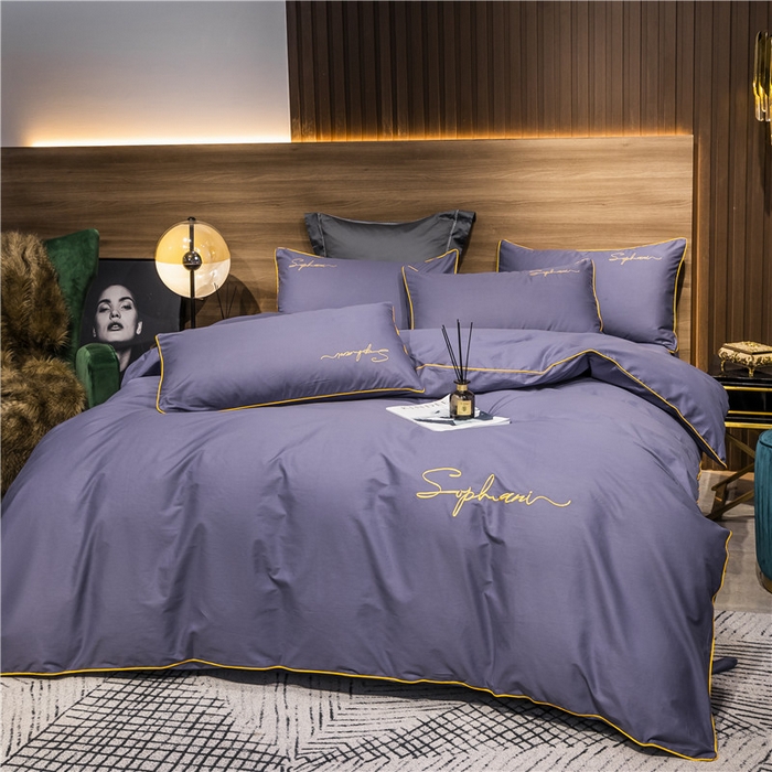 91家纺网 家纺一手货源 找家纺 小叮当家纺仓储工厂店 2025新款(热买家秀不断货)40s贡缎长绒棉纯棉字母款全棉四件套轻奢床上用品 帝王紫