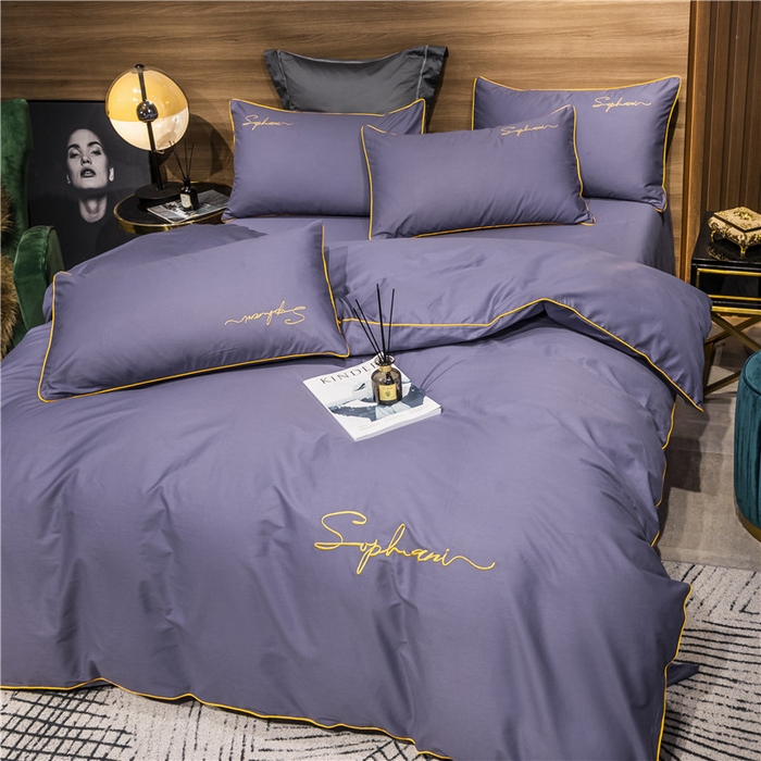 91家纺网 家纺一手货源 找家纺 小叮当家纺仓储工厂店 2025新款(热买家秀不断货)40s贡缎长绒棉纯棉字母款全棉四件套轻奢床上用品 帝王紫
