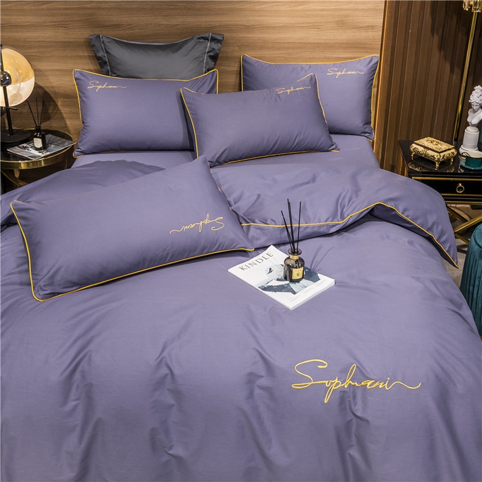 91家纺网 家纺一手货源 找家纺 小叮当家纺仓储工厂店 2025新款(热买家秀不断货)40s贡缎长绒棉纯棉字母款全棉四件套轻奢床上用品 帝王紫