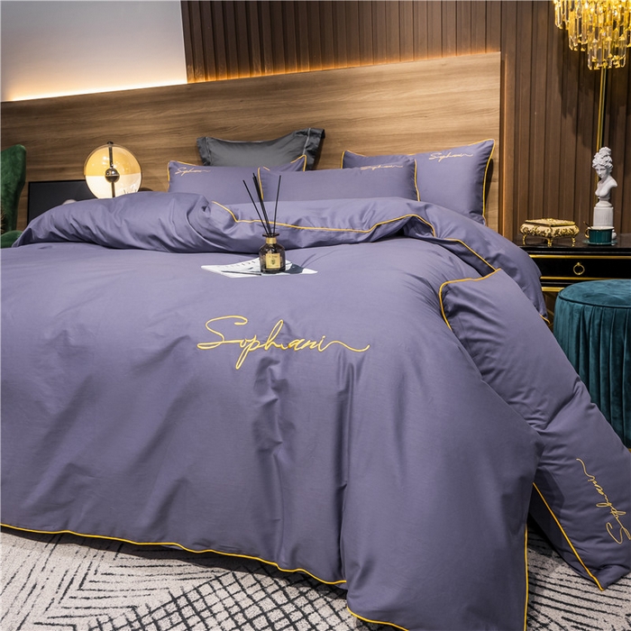 91家纺网 家纺一手货源 找家纺 小叮当家纺仓储工厂店 2025新款(热买家秀不断货)40s贡缎长绒棉纯棉字母款全棉四件套轻奢床上用品 帝王紫