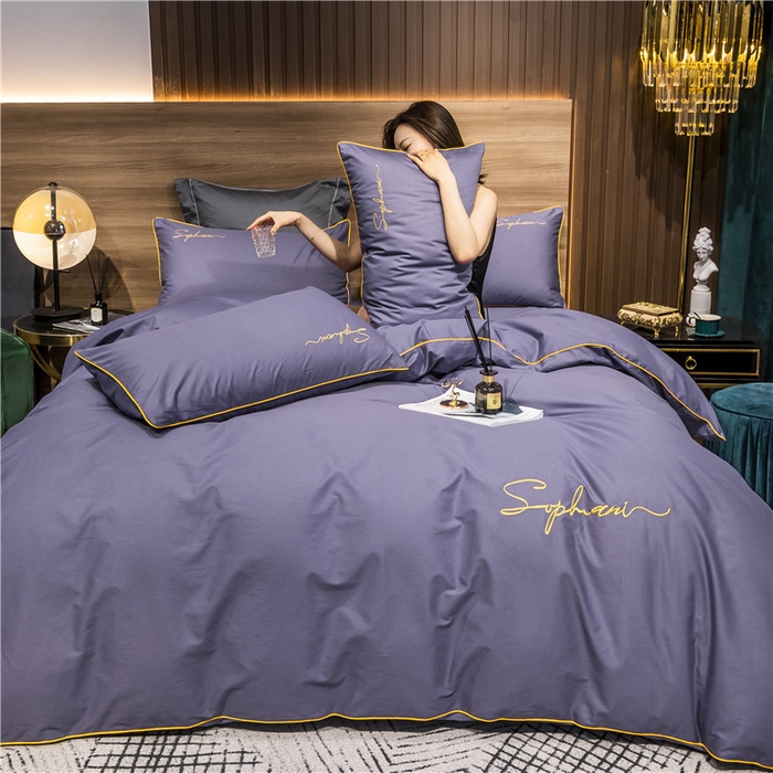 91家纺网 家纺一手货源 找家纺 小叮当家纺仓储工厂店 2025新款(热买家秀不断货)40s贡缎长绒棉纯棉字母款全棉四件套轻奢床上用品 帝王紫