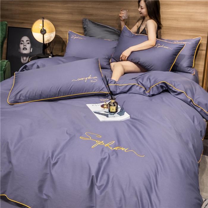 91家纺网 家纺一手货源 找家纺 小叮当家纺仓储工厂店 2025新款(热买家秀不断货)40s贡缎长绒棉纯棉字母款全棉四件套轻奢床上用品 帝王紫