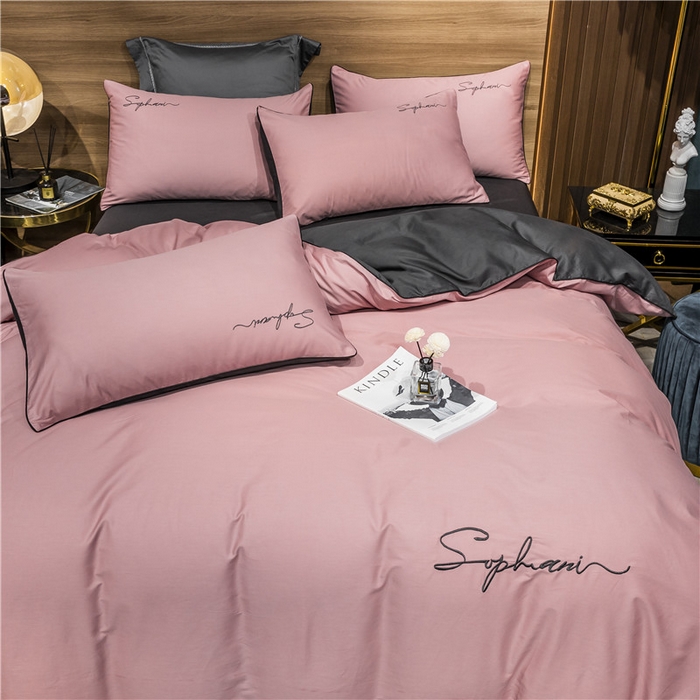 91家纺网 家纺一手货源 找家纺 小叮当家纺仓储工厂店 2025新款(热买家秀不断货)40s贡缎长绒棉纯棉字母款全棉四件套轻奢床上用品 豆沙帝灰