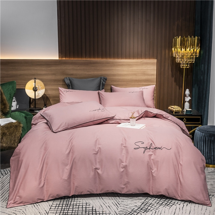 91家纺网 家纺一手货源 找家纺 小叮当家纺仓储工厂店 2025新款(热买家秀不断货)40s贡缎长绒棉纯棉字母款全棉四件套轻奢床上用品 豆沙色