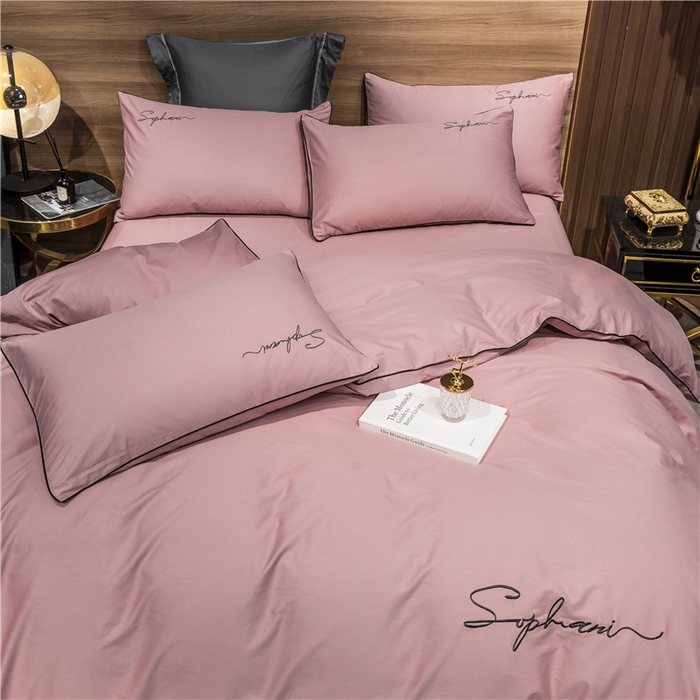 91家纺网 家纺一手货源 找家纺 小叮当家纺仓储工厂店 2025新款(热买家秀不断货)40s贡缎长绒棉纯棉字母款全棉四件套轻奢床上用品 豆沙色