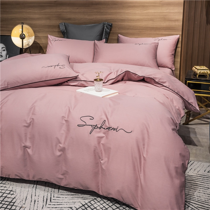 91家纺网 家纺一手货源 找家纺 小叮当家纺仓储工厂店 2025新款(热买家秀不断货)40s贡缎长绒棉纯棉字母款全棉四件套轻奢床上用品 豆沙色