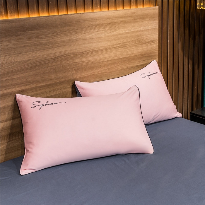 91家纺网 家纺一手货源 找家纺 小叮当家纺仓储工厂店 2025新款(热买家秀不断货)40s贡缎长绒棉纯棉字母款全棉四件套轻奢床上用品 粉玉配灰紫