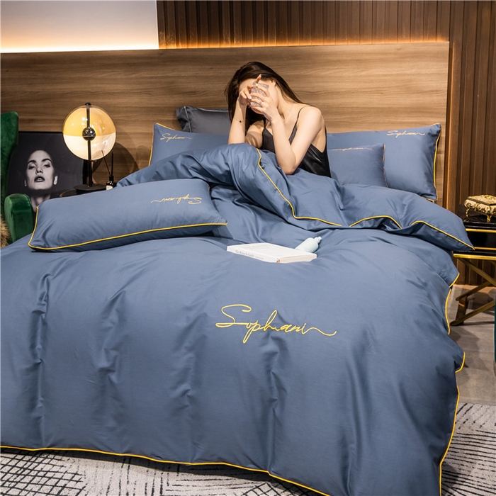 91家纺网 家纺一手货源 找家纺 小叮当家纺仓储工厂店 2025新款(热买家秀不断货)40s贡缎长绒棉纯棉字母款全棉四件套轻奢床上用品 皇家兰