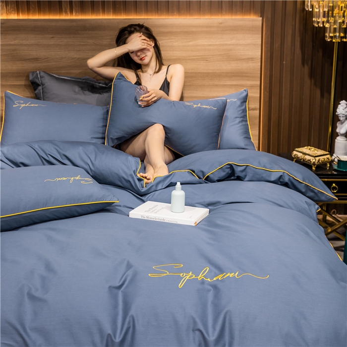 91家纺网 家纺一手货源 找家纺 小叮当家纺仓储工厂店 2025新款(热买家秀不断货)40s贡缎长绒棉纯棉字母款全棉四件套轻奢床上用品 皇家兰