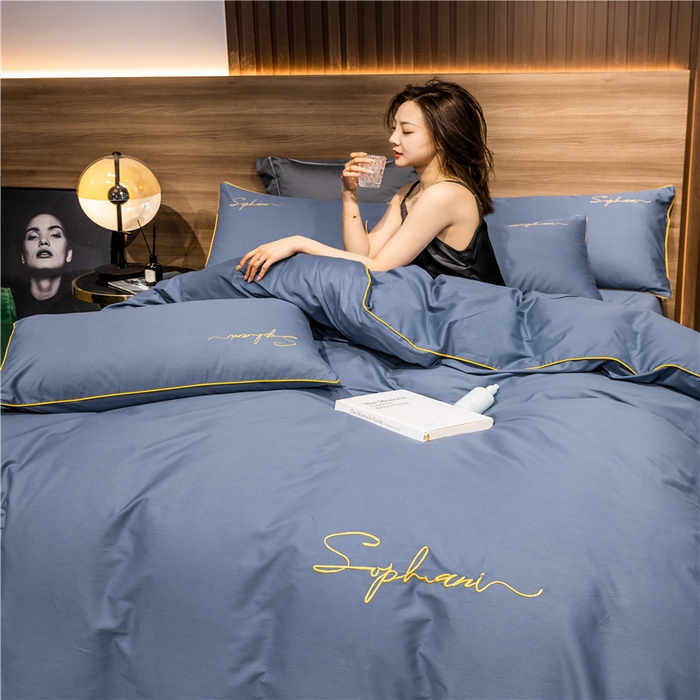 91家纺网 家纺一手货源 找家纺 小叮当家纺仓储工厂店 2025新款(热买家秀不断货)40s贡缎长绒棉纯棉字母款全棉四件套轻奢床上用品 皇家兰