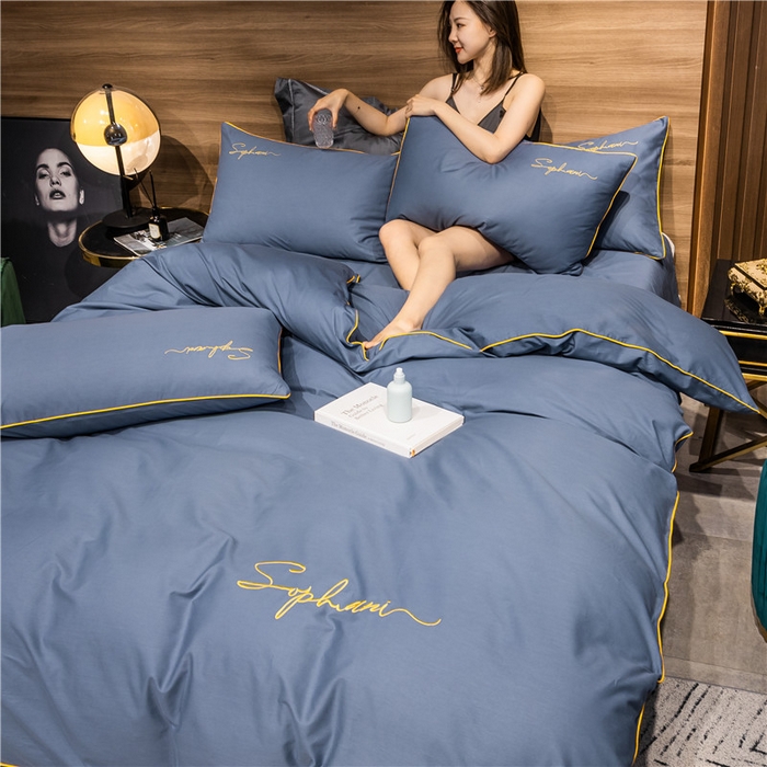 91家纺网 家纺一手货源 找家纺 小叮当家纺仓储工厂店 2025新款(热买家秀不断货)40s贡缎长绒棉纯棉字母款全棉四件套轻奢床上用品 皇家兰