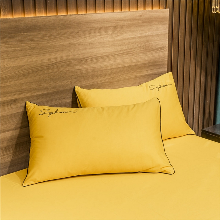 91家纺网 家纺一手货源 找家纺 小叮当家纺仓储工厂店 2025新款(热买家秀不断货)40s贡缎长绒棉纯棉字母款全棉四件套轻奢床上用品 姜黄