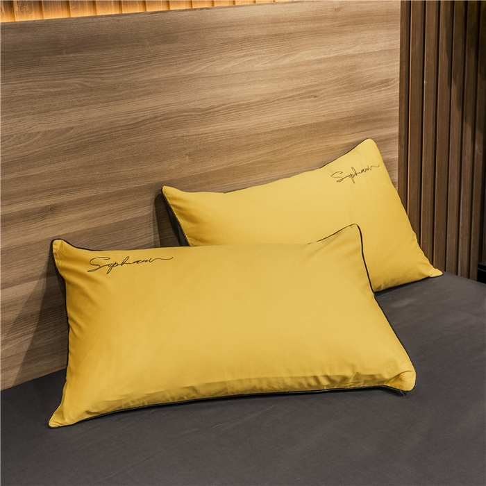 91家纺网 家纺一手货源 找家纺 小叮当家纺仓储工厂店 2025新款(热买家秀不断货)40s贡缎长绒棉纯棉字母款全棉四件套轻奢床上用品 姜黄灰