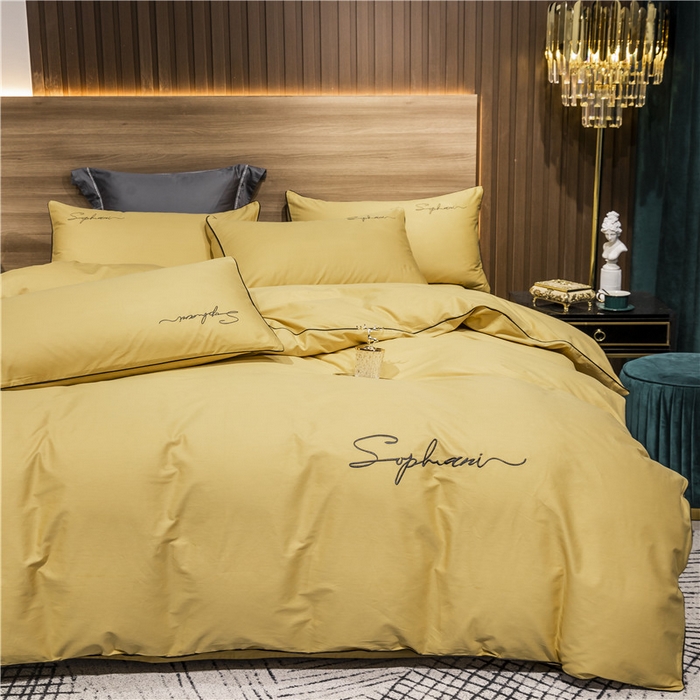 91家纺网 家纺一手货源 找家纺 小叮当家纺仓储工厂店 2025新款(热买家秀不断货)40s贡缎长绒棉纯棉字母款全棉四件套轻奢床上用品 金秋黄