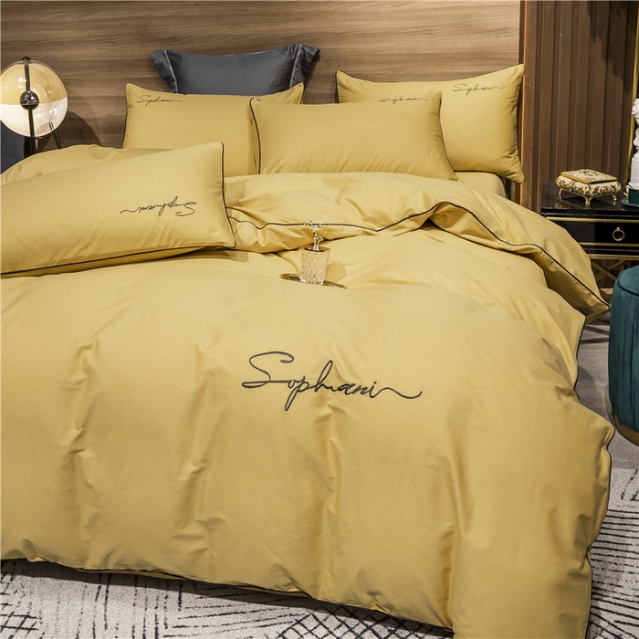 91家纺网 家纺一手货源 找家纺 小叮当家纺仓储工厂店 2025新款(热买家秀不断货)40s贡缎长绒棉纯棉字母款全棉四件套轻奢床上用品 金秋黄