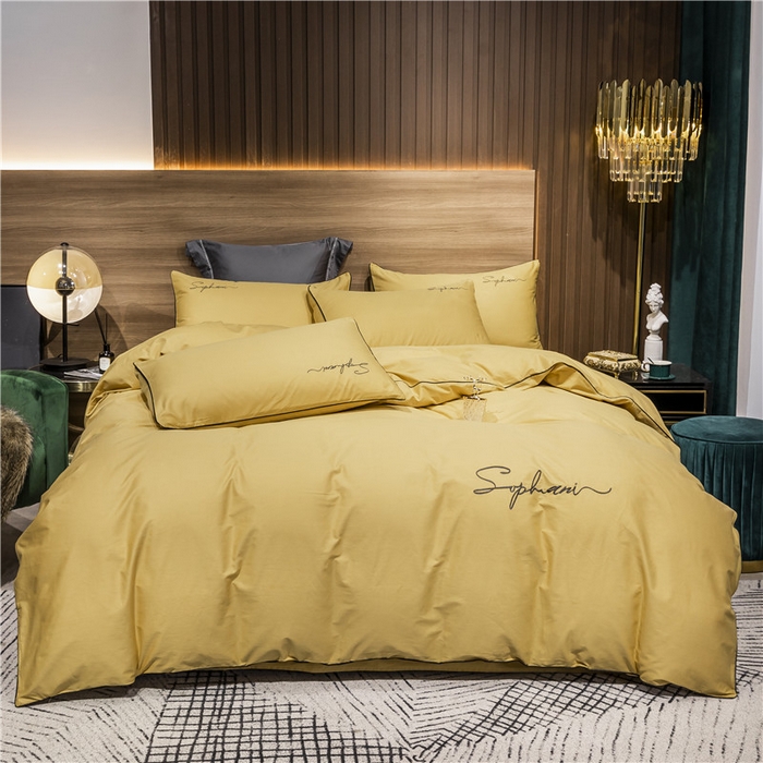 91家纺网 家纺一手货源 找家纺 小叮当家纺仓储工厂店 2025新款(热买家秀不断货)40s贡缎长绒棉纯棉字母款全棉四件套轻奢床上用品 金秋黄