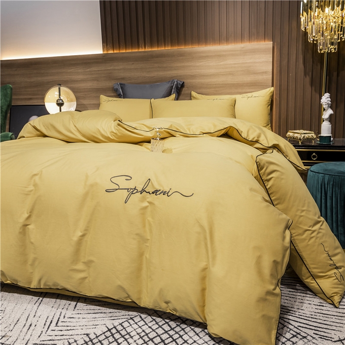 91家纺网 家纺一手货源 找家纺 小叮当家纺仓储工厂店 2025新款(热买家秀不断货)40s贡缎长绒棉纯棉字母款全棉四件套轻奢床上用品 金秋黄