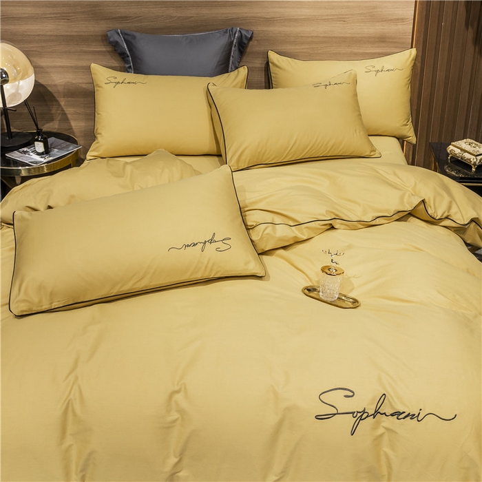 91家纺网 家纺一手货源 找家纺 小叮当家纺仓储工厂店 2025新款(热买家秀不断货)40s贡缎长绒棉纯棉字母款全棉四件套轻奢床上用品 金秋黄