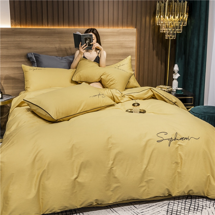 91家纺网 家纺一手货源 找家纺 小叮当家纺仓储工厂店 2025新款(热买家秀不断货)40s贡缎长绒棉纯棉字母款全棉四件套轻奢床上用品 金秋黄
