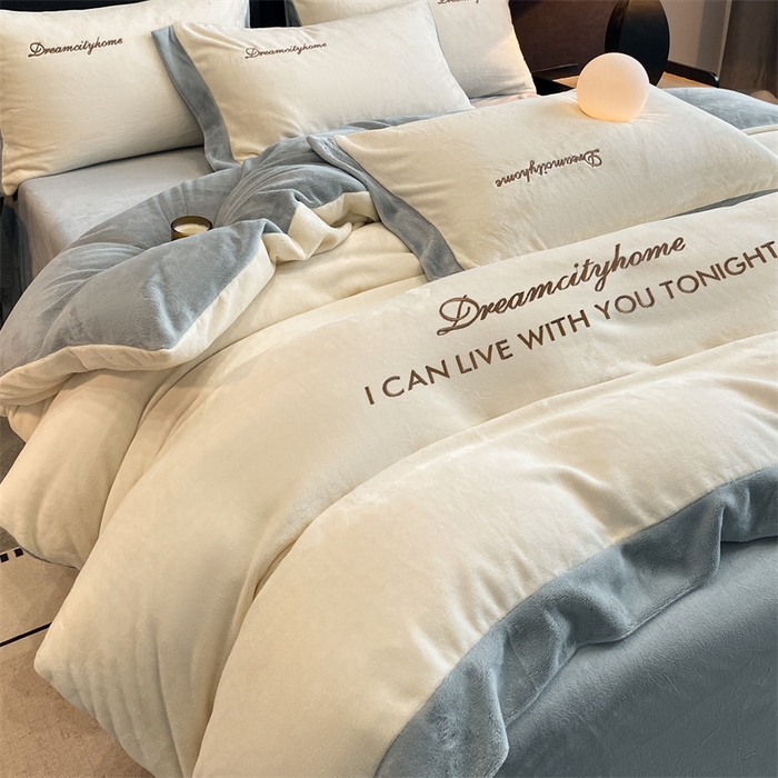 梦幻之城 2025新款牛奶绒刺绣四件套-安克斯绒B款 安克斯绒-奶芋色+星辰灰