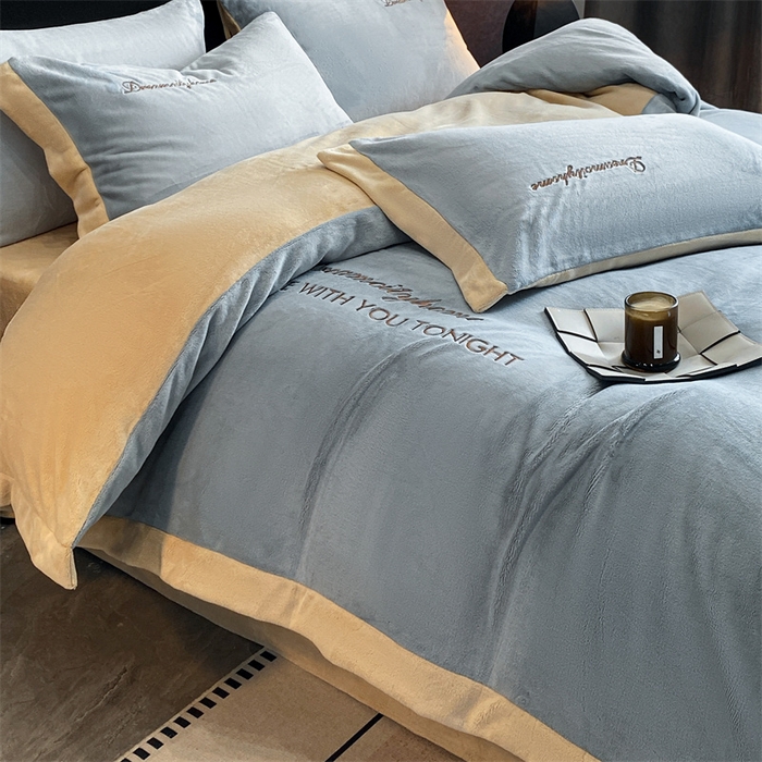 91家纺网 家纺一手货源 找家纺 梦幻之城 2025新款牛奶绒刺绣四件套-安克斯绒B款 安克斯绒-星辰灰+香槟色