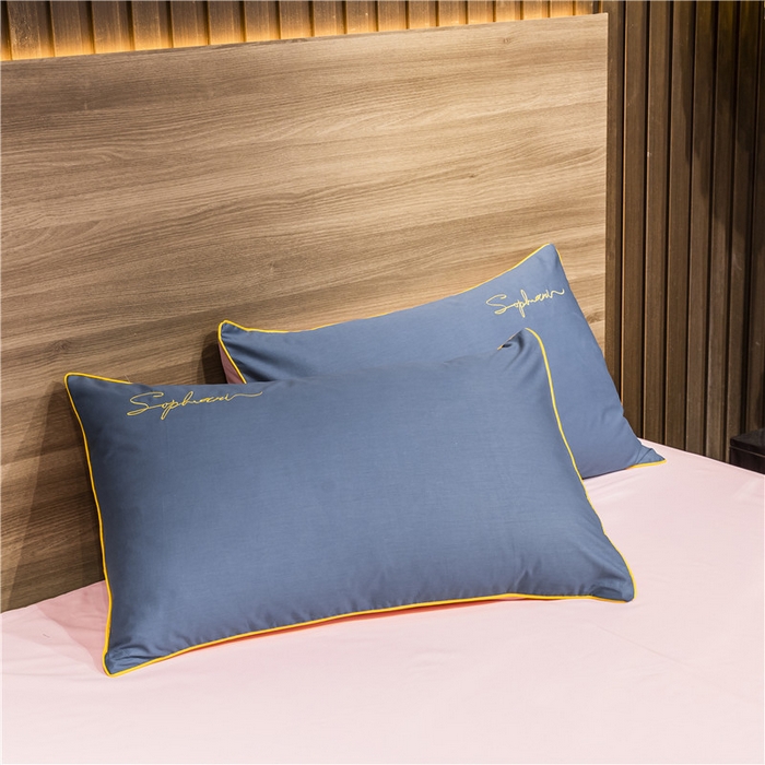 91家纺网 家纺一手货源 找家纺 小叮当家纺仓储工厂店 2025新款(热买家秀不断货)40s贡缎长绒棉纯棉字母款全棉四件套轻奢床上用品 蓝灰配粉玉