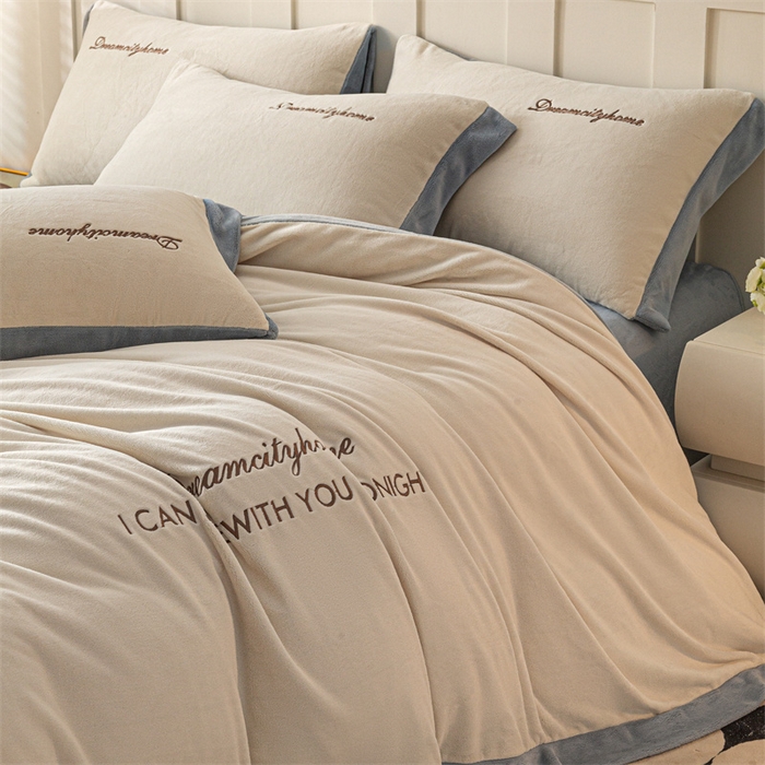 梦幻之城 2025新款牛奶绒刺绣四件套-安克斯绒C款 安克斯绒-奶芋色+星辰灰